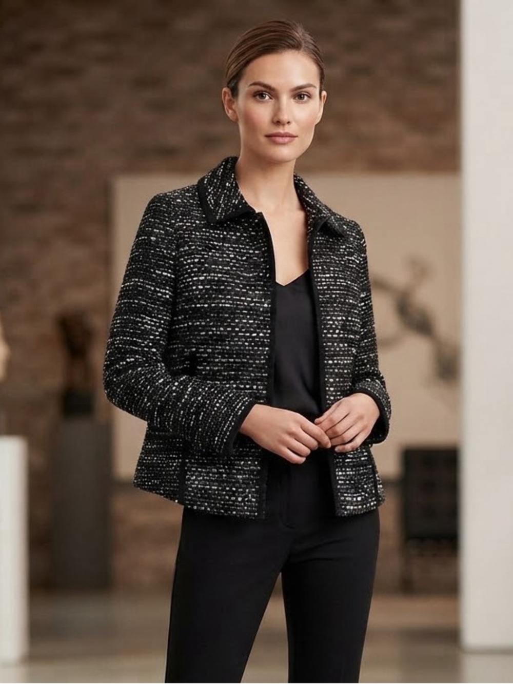 TALBOTS Black Shimmer Tweed Jacket